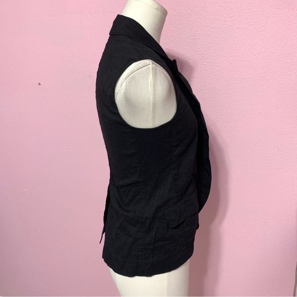 Theory Black Linen Blend Open Front Vest 00 - Picture 3 of 11